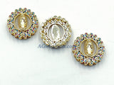Gold Jesus Virgin Mary Charms, CZ Micro Pave Connector Beads or Slide Bead Pendants # 598, Gold Round Disc CZ Beads