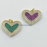 CZ Micro Pave Blue Heart Charms, Gold Emerald Green Hearts Pendants, AG 442