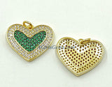 CZ Micro Pave Blue Heart Charms, Gold Emerald Green Hearts Pendants, AG 442