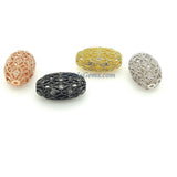 CZ Micro Pave Oval Egg Beads, AG 478, Lace Filigree 18 k Rose Gold Silver Black Lace Boho Cubic Zirconia Spacer