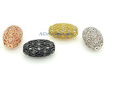 CZ Micro Pave Oval Egg Beads, AG 478, Lace Filigree 18 k Rose Gold Silver Black Lace Boho Cubic Zirconia Spacer