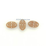 CZ Micro Pave Oval Egg Beads, AG 478, Lace Filigree 18 k Rose Gold Silver Black Lace Boho Cubic Zirconia Spacer