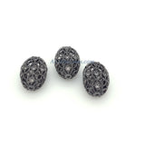 CZ Micro Pave Oval Egg Beads, AG 478, Lace Filigree 18 k Rose Gold Silver Black Lace Boho Cubic Zirconia Spacer