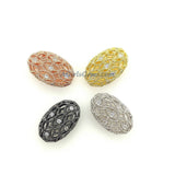 CZ Micro Pave Oval Egg Beads, AG 478, Lace Filigree 18 k Rose Gold Silver Black Lace Boho Cubic Zirconia Spacer