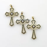 Large Cross Pendant, CZ Micro Paved Charms, Black Pave or Clear CZ