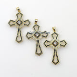 Large Cross Pendant, CZ Micro Paved Charms, Black Pave Clear CZ