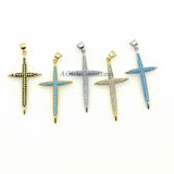 CZ Pave Gold Cross Charms, Silver Blue Turquoise Charms # 448, Black Pave Cross for Necklace