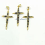 CZ Pave Gold Cross Charms, Silver Blue Turquoise Charms #448, Black Pave Cross for Necklace