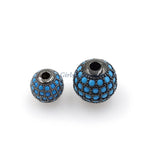 CZ Pave Turquoise Pave Round Balls, Blue Stone Gold Beads #465, Blue Cubic Zirconia Crystal Focal Silver Beads