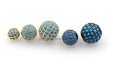 CZ Pave Turquoise Pave Round Balls, Blue Stone Gold Beads # 465, Blue Cubic Zirconia Crystal Focal Silver Beads - 6mm Black