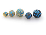 CZ Pave Turquoise Pave Round Balls, Blue Stone Gold Beads #465, Blue Cubic Zirconia Crystal Focal Silver Beads