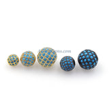 CZ Pave Turquoise Pave Round Balls, Blue Stone Gold Beads #465, Blue Cubic Zirconia Crystal Focal Silver Beads