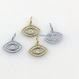 Gold Evil Eye Charm, 2 Pc CZ Micro Pave Black Evil Eyes Pendant, Rose 15 x 12 mm