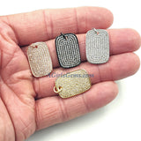 Mini Dog Tag Charms, Tiny CZ Pave Rectangle Rose Gold #934, Gold