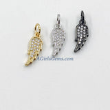 CZ Micro Pave Angel Wings, Tiny Charms 8 x 15 mm Gold AG# 285, Silver Guardian Angel Minimalist Jewelry