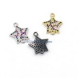 Small Star Disc Connectors, CZ Micro Pave Gold Silver Rainbow Links, 2 Loops Starburst CZ Pride Lgbt Earrings