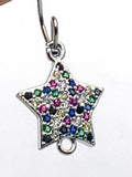 Small Star Disc Connectors, CZ Micro Pave Gold Silver Rainbow Links, 2 Loops Starburst CZ Pride Lgbt Earrings