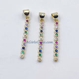 Long Bar Charms, CZ Micro Pave 3 mm x 30 mm Gold Rainbow Bar Sticks, LGBT Pride Minimalist Earrings
