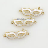 CZ Micro Pave Mardi Gras Connector, Gold Black Masquerade Shell New Orleans Mask Charms # 408, Necklace