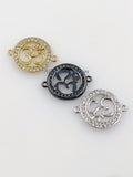 CZ Pave Om Connectors, Buddhist Ohm Yoga charms #436, 18 K Rose Gold Plated Ohm