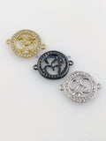 CZ Pave Om Connectors, Buddhist Ohm Yoga charms #436, 18 K Rose Gold Plated Ohm