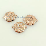 CZ Pave Om Connectors, Buddhist Ohm Yoga charms #436, 18 K Rose Gold Plated Ohm