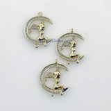 CZ Micro Pave Angel Wings Connector, Crescent Moon Linking Charms, 18 K Gold Plated