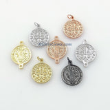 St. Benedict Medal Connectors, 3 Pcs Cross Rosary Centers, 18 K Gold Plated Cross Links; 15 x 21 mm