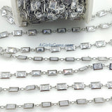 Genuine Cubic Zircon Chains, Rectangle Bezel Chains Silver CH #557, Gold Plated