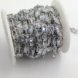 Genuine Cubic Zircon Chains, Rectangle Bezel Chains Silver CH# 557, Gold Plated