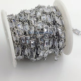 Genuine Cubic Zircon Chains, Rectangle Bezel Chains Silver CH# 557, Gold Plated
