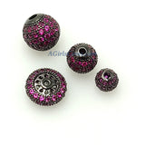 CZ Micro Pave Round Beads, 2 Pieces Flat Rondelle Donut, 6 mm - 2 Pcs 8 mm Pink/Gold