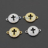 CZ Micro Pave Gold Cross Connector, 11 x 16 mm Cubic Zirconia Links #491, Silver Connectors