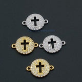 CZ Micro Pave Cross Connector Beads, 11 x 16 mm Cubic Zirconia Spacer Links Focal # 491, Gold or Silver Plated Charm