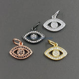 Gold Evil Eye Charm, 2 Pc CZ Micro Pave Black Evil Eyes Pendant, Rose 15 x 12 mm