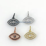 Evil Eye Charm, 2 Pcs CZ Micro Pave Rose Evil Eyes Pendant, 15 x 12 mm Gold