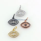 Gold Evil Eye Charm, 2 Pc CZ Micro Pave Black Evil Eyes Pendant, Rose 15 x 12 mm