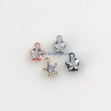Star Charms CZ Solitaire - 3 Pcs - Tiny Star Dangles, 8 x 10 mm Cubic Zircons, Black/Silver/Rose/Gold Pave Crystal Earring Findings/Choker