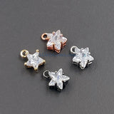Star Charms CZ Solitaire - 3 Pcs - Tiny Star Dangles, 8 x 10 mm Cubic Zircons, Black/Silver/Rose/Gold Pave Crystal Earring Findings/Choker