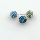 CZ Micro Pave Turquoise Pave Round Balls, Silver Rhodium Plated 8 mm #2677, 10 mm Stone Beads Blue Zircons Crystal Focal Beads