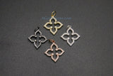 CZ Micro Pave Clover Quatrefoil Charms #59, 18 k Silver/Gold or Black Rhodium Plated CZ Flowers 4 Point Star Necklace/Bracelet Tiny Charms