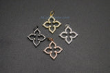 CZ Micro Pave Clover Quatrefoil Charms #59, 18 k Silver/Gold or Black Rhodium Plated CZ Flowers 4 Point Star Necklace/Bracelet Tiny Charms