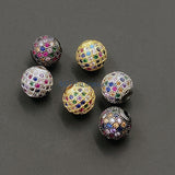 CZ Micro Pave Rainbow Balls, 2 Pcs 6 mm Gold Multi Colored Round Beads, 10 mm Black Silver Focal Bead