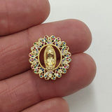 Rainbow CZ Mary Charms, CZ Micro Pave Religious Connector Beads