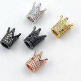 CZ Micro Pave Crown Shaped Beads, 3 Pcs King Crown Spacer #517, Beaded Bracelets Necklaces