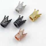 CZ Micro Pave Crown Shaped Beads, Sapphire Blue King Crown Spacer, Black Beaded King Crowns