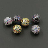 CZ Micro Pave Rainbow Balls, 2 Pcs 6 mm Gold Multi Colored Round Beads, 10 mm Black Silver Focal Bead