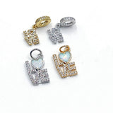 Tiny Opal I Love You Charms, Gold CZ Micro Pave Large Hole Bail Rings, Silver Big Hole LOVE Bracelets