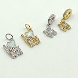 Tiny Opal I Love You Charms, Gold CZ Micro Pave Large Hole Bail Rings, Silver Big Hole LOVE Bracelets