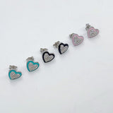 925 Sterling Silver CZ Enamel Heart Charms, CZ Pave Necklace Pendants #3137, Black